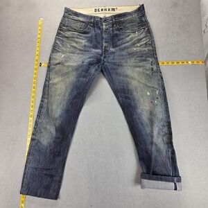 Denham Jeans Mens Blue Selvedge FRS Whiskers Honeycomb Thrashed Fits 34x27